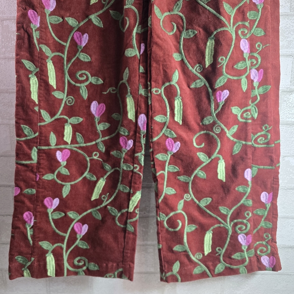 Samantha Pleet Sweet Pea Embroidered Plank Pants Wide Leg Sienna Brown Size 26/8 - Picture 5 of 15